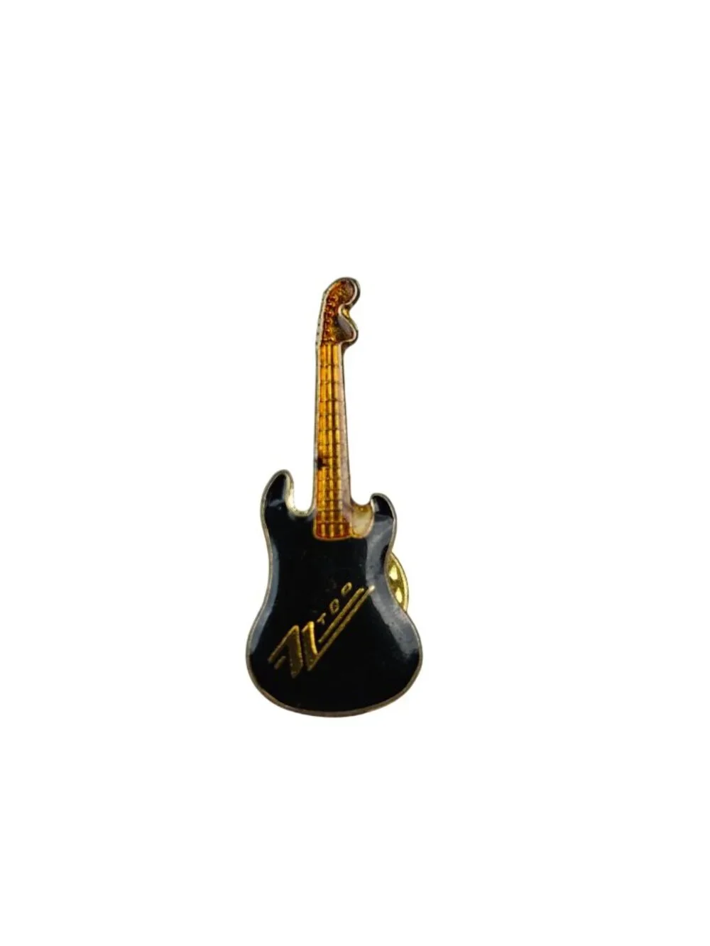 Vintage ZZ Top Lapel Pin Enamel Guitar-Shaped Gold & Black Classic Rock